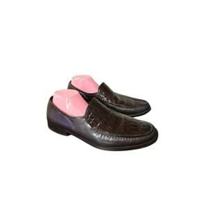Mario Fagni Italian Leather Loafers Drivers Brown Embossed 44 US 11 Slip On